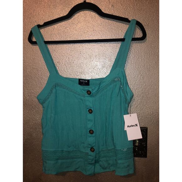 Hurley  CottageCore Hippie Boho Summer Time Tank  Green Blue Slate Tank  Small - Picture 2 of 5